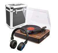RP162 Record Player with Bluetooth Output, Built-in Stereo Speakers, Wireless Headphones & RC80 Vinyl Storage Case - USB MP3 Converter & 3-Speed Turntable Kit