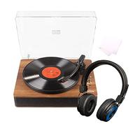 RP162 Vinyl Record Player with Bluetooth Output, Built-in Speakers, Wireless Headphones and Vinyl Cleaning Cloth, USB MP3 Digital Converter Turntable, 3-Speed Vintage Bluetooth Record Players