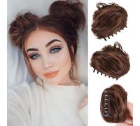 RPAEOY 2PCS Claw Clip in Hair Bun Cat Ears Mini Messy Hair Bun Extension Synthetic Donut Updo Bun Hair Pieces for Women Girls Wig Accessory (Light Brown)