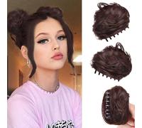 RPAEOY 2PCS Claw Clip in Hair Bun Cat Ears Mini Messy Hair Bun Extension Synthetic Donut Updo Bun Hair Pieces for Women Girls Wig Accessory (Dark Brown)