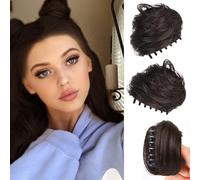 RPAEOY 2PCS Claw Clip in Hair Bun Cat Ears Mini Messy Hair Bun Extension Synthetic Donut Updo Bun Hair Pieces for Women Girls Wig Accessory (Brown Black)