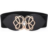 RPAEOY Belts for Women Heart Shaped Stretch Buckle PU Leather Elastic Belt Vintage Fashion Wide Waist Belt for Dresses Jeans Pants Coat Black