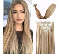 RPAEOY Clip-In Braid Extensions for Women, 16 Clips, Thick, Natural, Soft Synthetic Hairpiece, Straight, 55 cm, Clip-In Extensions (Blonde)