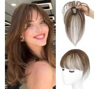 RPAEOY Fringe Pony Hairpiece, 100% Hair Topper, Real Hair, 360° Coverage, Clip, One Piece, Fringe Bangs for Women, Fringe, Wispy, Thin Hair (Brown)