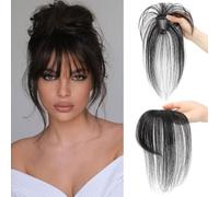 RPAEOY Fringe Pony Hairpiece, 100% Hair Topper, Real Hair, 360° Coverage, Clip, One Piece, Fringe Bangs for Women, Fringe, Wispy, Thin Hair (Natural Black)