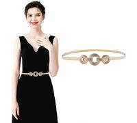 RPAEOY Gold Belts For Women Metal Skinny Thin Belt Waistband Adjustable Elastic Belt Gold Chain Waist Belt For Dresses Coats Accessories GoldD
