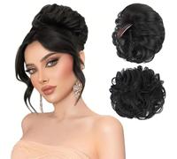 RPAEOY Hairpiece Bun Hair Bun Synthetic with Hair Curly Small Hair Bun Hair Extensions Hairpiece Wavy Natural Like Real Hair Extensions Stylish Women (Natural Black)
