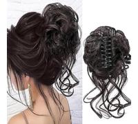 RPAEOY Messy Hair Bun Extensions Curly Wavy Hair Scrunchies for Women Girls Claw Clip Synthetic Donut Updo Ponytail Hair Extensions Hair Hair Accessories (Brownish Black)