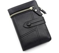 RPAEOY Purses for Women Bifold PU Leather Zipper Coin Pocket Cash ID Credit Card Holder Small Lightweight Multiple Card Slots Roomy Compartment Purse Button Birthday Gifts Wallet (Black)