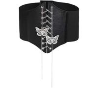 RPAEOY Women Elastic Corset Waist Belt Wide Leather Butterfly Rivets Chain Elastic Stretchy Vintage Retro Cinch Belt Waistband for Dress Coat Shirt Cosplay Costume (#1)