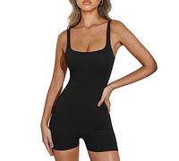 RPAEOY Women Sleeveless Jumpsuit Square Neck Backless Seamless Bodycon One Piece Rompers Sexy Stretchy Unitard Yoga Gym Shorts Sport Summer Playsuits Black XL