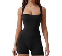RPAEOY Women Sleeveless Jumpsuit Square Neck Solid Color Sexy Unitard Bodysuit Slim Fit One Piece Bodycon Romper Casual Summer Outfits Shorts Gym Workout Shorts