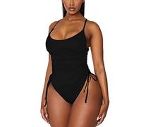 RPAEOY Women Swimming Costume Ruched One Piece Tie Side Swimsuit Tummy Control Low Back Sexy Push Up Beach Swimwear Retro Bikini Bathing Suit (Black,S)