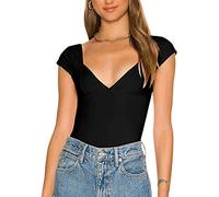 RPAEOY Women Tops Sexy Backless V Neck Short Sleeve T Shirt Y2K Plain Basic Casual Summer Going Out Party Streetwear Aesthetic (Black,S)