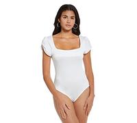 RPAEOY Women's Bodysuits Square Neck Petal Short Sleeve One Piece Stretchy Body Suits Seamless Jumpsuit Thong Slimming T-Shirts Leotard Tops Casual Summer Clothing White L