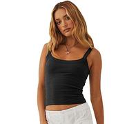 RPAEOY Womens Camisole Sleeveless Scoop Neck Form Fitting Tank Tops Summer Casual Vest Stretch Ribbed Crop Top Knit Basic Cami Shirts for Going Out Workout Black S