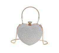 RPAEOY Women's Heart Shaped Clutch Bag Elegant Sparkly Evening Bag Hard Shell Clutches Tote Vintage Handbag Chain Shoulder Crossbody for Prom Wedding Cocktail Party Ladies Silver
