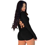 RPAEOY Women's Jumpsuit Playsuit Drawstring Long Sleeve Round Neck Backless Sexy Bodycon One Piece Unitard Sports Romper High Waist All in One for Gym Wear Workout Casual Yoga (Black,S)