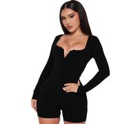 RPAEOY Women's Jumpsuit Playsuit Ribbed Long Sleeve V Neck Sexy Bodycon One Piece Unitard Sports Romper High Waist All in One for Gym Wear Workout Casual Yoga (Black,S)