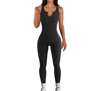 RPAEOY Women's Jumpsuits Low V Neck Ribbed One Piece Tank Sexy Unitard Sleeveless Bodycon Playsuits Stretchy Romper Yoga Pants for Gym Sports Exercise Outfits Black M