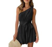 RPAEOY Women's Jumpsuits One Shoulder Sleeveless Casual Rompers With Waist Tie Shorts Soft Playsuits Summer Outfits Clothes For Going Out Party Streetwear Black XL