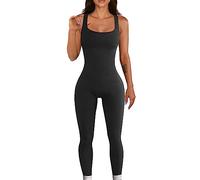 RPAEOY Women's Jumpsuits Ribbed Round Neck Sleeveless Tank Rompers Stretchy Seamless Playsuits One Piece Unitard for Sports Gym Yoga Workout Fitness Activewear Black S