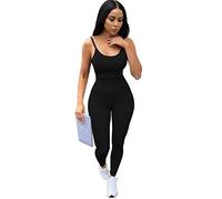 RPAEOY Women's One Piece Jumpsuits Sleeveless Ribbed Playsuits Bodycon Bodysuit Sexy Black Unitard Seamless Spaghetti Strap Rompers for Leisure Sports Gym Workout Outfits Yoga Fitness L