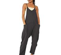 RPAEOY Women's Playsuit Dungarees Loose Casual Sleeveless Long Jumpsuit with Pocket Summer Romper Overalls Baggy Bib Pants (Black,M)