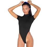 RPAEOY Women's Sexy bodysuit Backless Mock Neck Short Sleeve Summer Leotard top Seamless Thong Jumpsuit Slimming Body Suit Ladies Stretchy Going Out Club Party Fashion T-Shirt Black S