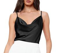 RPAEOY Womens Vest Tops Sexy V Neck Satin Camisole Solid Color Adjustable Strap Casual Summer Sleeveless Soft Silk Tank Tops Shirt for Going Out Club Party Black L