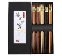 Rpanle 5 Pairs Chopsticks, Natural Wood Reusable Chopsticks Set with Luxurious Black Handmade Box for Sushi, Noodle, Rice, Ramen