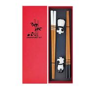 Rpanle Bamboo Chopsticks, 2 Pairs Japanese Reusable Chopsticks with Ceramic Panda Rest, Chopstick Gift Set for Asian Dishes Sushi Rice Noodles, Elegant Gift for Food Lovers