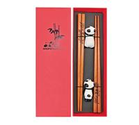Rpanle Natural Wooden Chopsticks, 2 Pairs Japanese Reusable Chopsticks with Ceramic Panda Rest, Dishwasher Safe, for Sushi, Asian Dishes