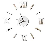 RPFROP Wall Clock, 3D Mirror Wall Clock Sticker DIY Acrylic Roman Number Art Decal Wallpaper for Home Living Room Bedroom Wall Decoration Gift