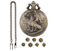 RPG Dice Kit with Pocket Watch Box - Metal Poly Dice for Dungeons Dragons | Complete Set with Decorative Case, Ideal for Board Games, Fantasy Adventures Tabletop Campaigns
