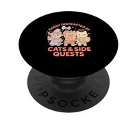 RPG Gamer Nerdy Cats Side Quest Distracted Tabletop Kawaii PopSockets Adhesive PopGrip