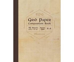 RPG Grid Paper Composition Book: Blank Quad Ruled Graph Paper for Role Playing Games (50 sheets, thick 60 lb cream paper, 1/4 inch squares, 9.75 x 7.5)