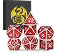 RPG Metal Dice Set, 7 PCS Polyhedral D and D Dice, Red Copper Dragon Craved Dice for RPG Warhammer Pathfinder, DND Starter Set, Tabletop Game Accessory, Dragon Gifts with Box for DND Fans