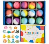 RPH Bath Bombs for Kids with Surprise Inside, 15 Pack Kids Bath Bombs Gift Set, Natural Organic Kids Bubble Bath Fizzy with Bath Toy