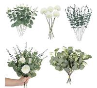 RPHONGHONG 30 PCS Artificial Eucalyptus Stems, Hydrangea Flowers Mixed Faux Greenery Leaves Branches Plants Artificial Flowers for Decoration for Weddings Gardens Office Decorations
