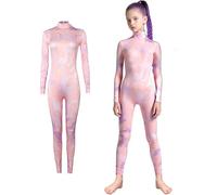 RPixc Girls' Korean Wave captain costume jumpsuit, Korean Wave vocal hunter idol colorful demon pattern stage costume tight jumpsuit Halloween role-playing (Pink(no Feet), 130)