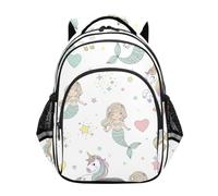 RPLIFE 17 Inch Backpack for Kids, Cute Mermaids Unicorns White Backpack Elementary School