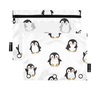 RPLIFE 3 Hole Punch Pencil Pouch with Clear Window, 2 Pack Fabric Pencil Pouch Girls Kids School Supplies, 9.8″ × 7″, Cute Cartoon Penguins White