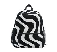 RPLIFE Abstract Wavy Black White Toddler Backpack for Girls Boys Kids Backpacks with Name Tag, Abstract Wavy Black White, 6-8 Years, Cute Backpacks