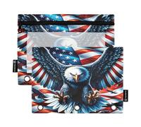 RPLIFE American Eagle Usa 2 Pack 3 Hole Punch Pencil Holder for Kids School, Clear 3 Ring Binder Pouch for Boys Girls, 9.8″ × 7″