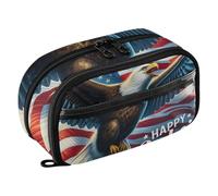 RPLIFE American Flag Happy Labor Day Kids Pencil Case With Clear PVC Pocket Large Capacity Double Zipper Pencil Pouch for School Supplies