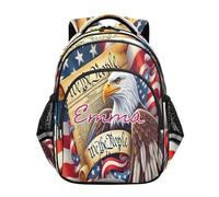 RPLIFE American Flag Hawk Kids Backpack for Girls Boys Custom Name Elementary Kids Backpack Ages 6-12, American Flag Hawk 1, 17 Inch, Traditional Backpacks