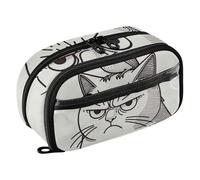RPLIFE Annoyed Cat with Canary on Head Pencil Case for Teen Girls Large Capacity Pencil Pouch,Multi Compartment Stationery Organizer with Clear PVC Pocket