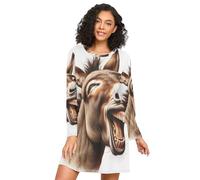 RPLIFE Autumn Nightdress, Comfortable Nightgowns for Women, Long Sleeve Night Shirts for Woman, Laughing Donkey, Laughing Donkey, M