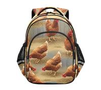 RPLIFE Backpack for Kids, Brown Red Hens Backpack Elementary School, Brown Red Hens Pattern, 17 Inch, Classic